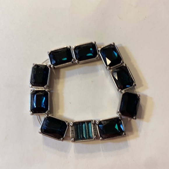 Lia Sophia Silver Black Bracelet Black Rhinestones Stretchy Type Band Vintage - Picture 2 of 4